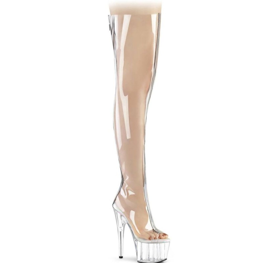 High Heels Pleaser | Pleaser Adore-3021 Plateau Overknee Stiefel Transparent