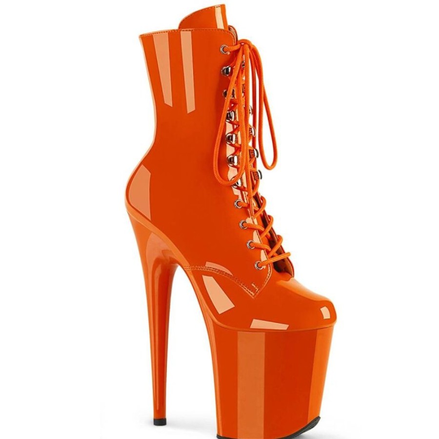 High Heels Pleaser | Pleaser Flamingo-1020 Plateau Stiefeletten Lack Orange