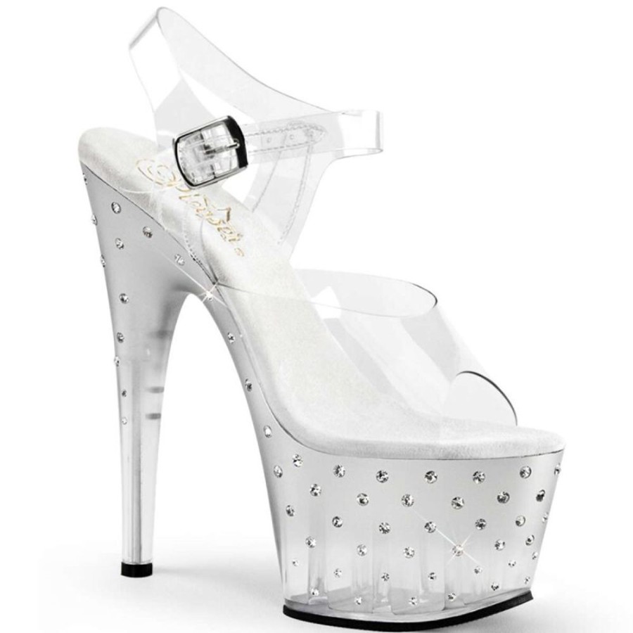 High Heels Pleaser | Pleaser Sandalette Stardust-708T Transparent Silber Strass