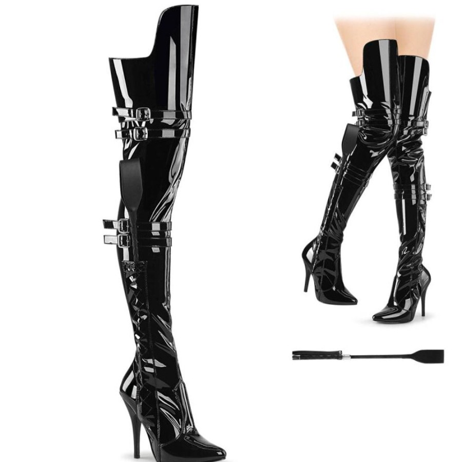 High Heels Pleaser | Pleaser Seduce-3080 Overknee Stiefel Lack Schwarz