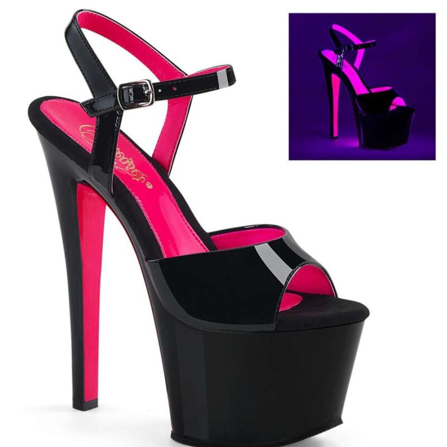 High Heels Pleaser | Pleaser Sandalette Sky-309Tt Schwarz Neon-Pink