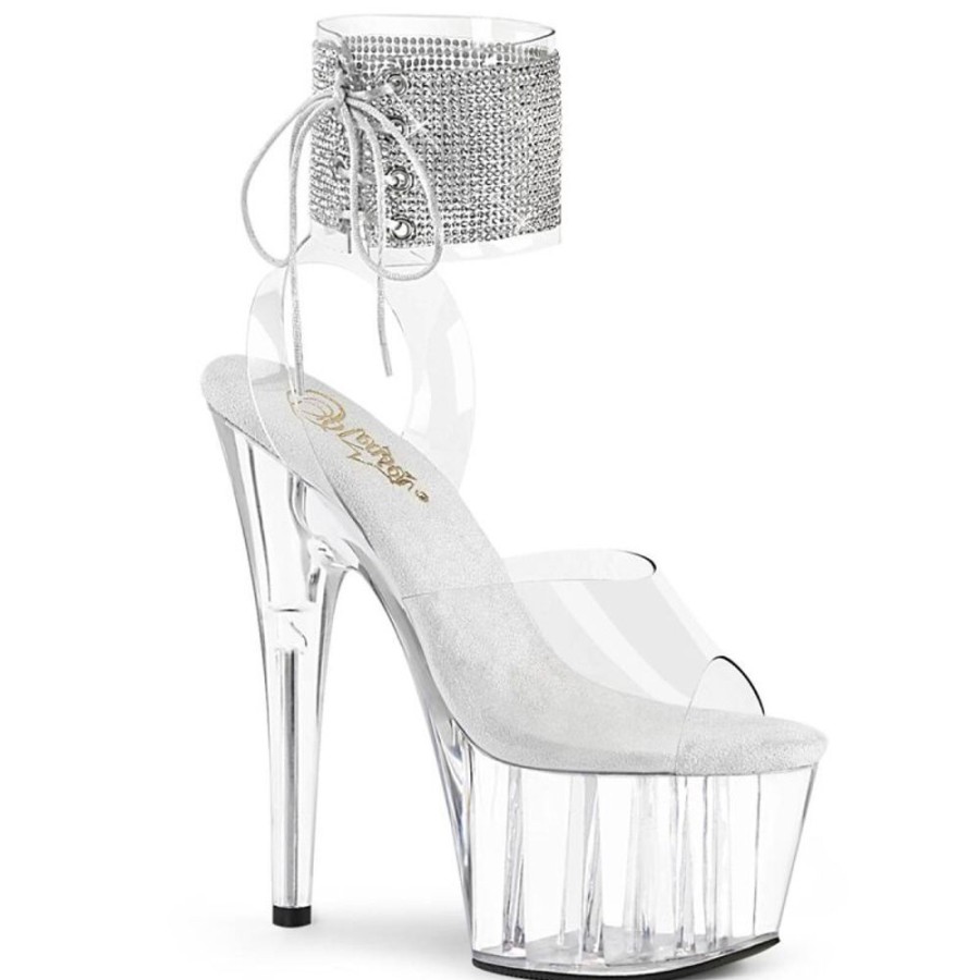 High Heels Pleaser | Pleaser Adore-791-2Rs Plateau Sandaletten Lack Strass Transparent