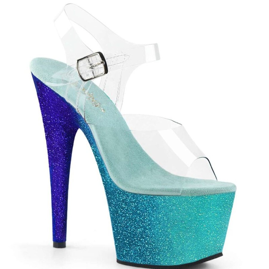 High Heels Pleaser | Pleaser Sandalette Adore-708Ombre Transparent Blau Glitter