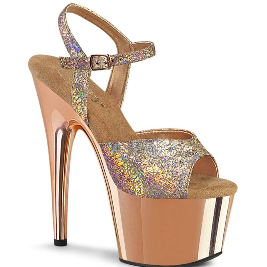 High Heels Pleaser | Pleaser Adore-709Hm Plateau Sandaletten Holo Chrom Rose-Gold