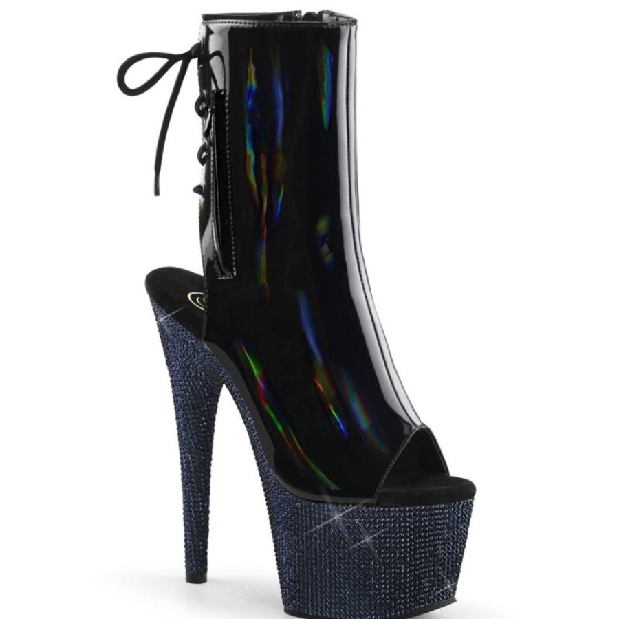 High Heels Pleaser | Pleaser Bejeweled-1018Dm-7 Plateau Stiefeletten Holo Strass Schwarz