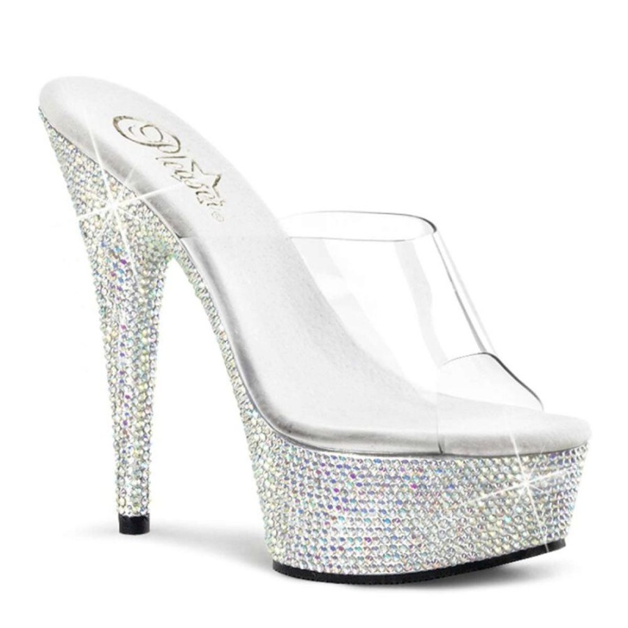 High Heels Pleaser | Pleaser Pantolette Bejeweled-601Dm Transparent Silber Strass