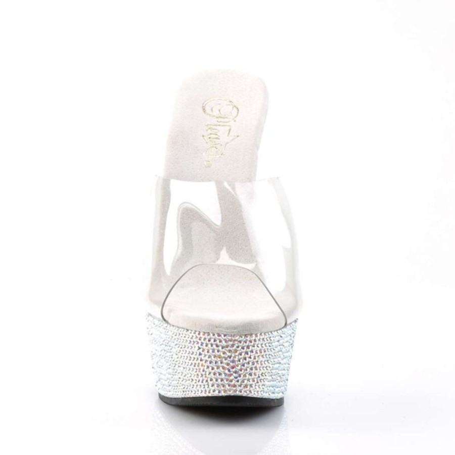 High Heels Pleaser | Pleaser Pantolette Bejeweled-601Dm Transparent Silber Strass