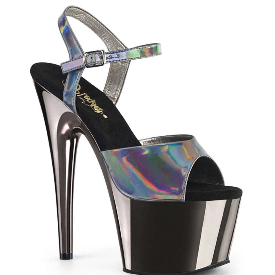 High Heels Pleaser | Pleaser Sandalette Adore-709Hgch Schwarz-Silber Hologram Chrom