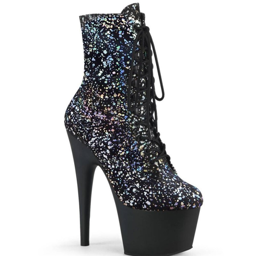 High Heels Pleaser | Pleaser Adore-1020Splat Plateau Stiefeletten Holo Samt Bunt