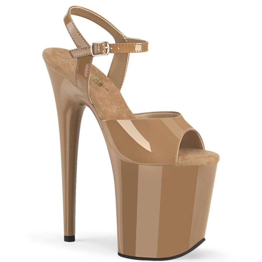 High Heels Pleaser | Pleaser Flamingo-809 Plateau Sandaletten Lack Toffee