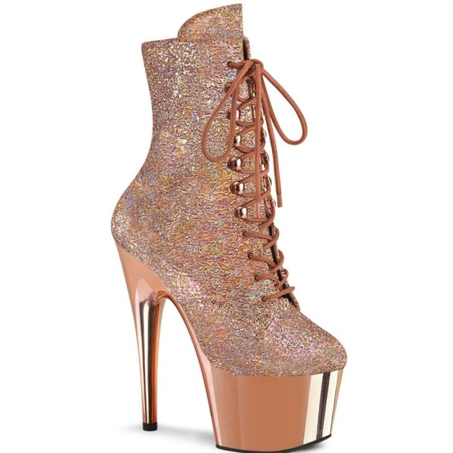 High Heels Pleaser | Pleaser Adore-1020Hm Plateau Stiefeletten Metallic Chrom Rose-Gold