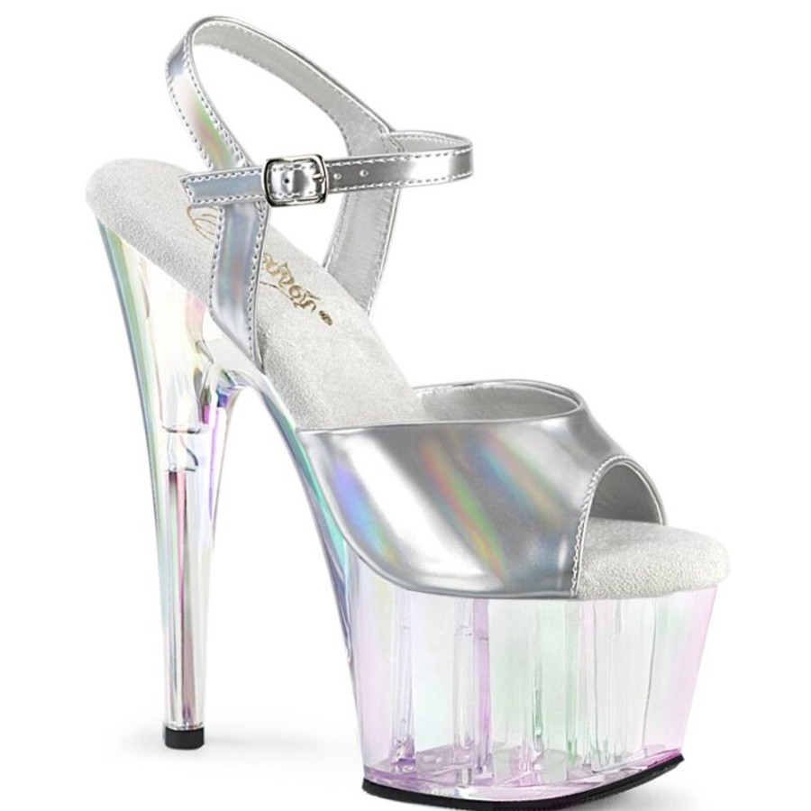 High Heels Pleaser | Pleaser Adore-709Ht Plateau Sandaletten Holo Silber Transparent