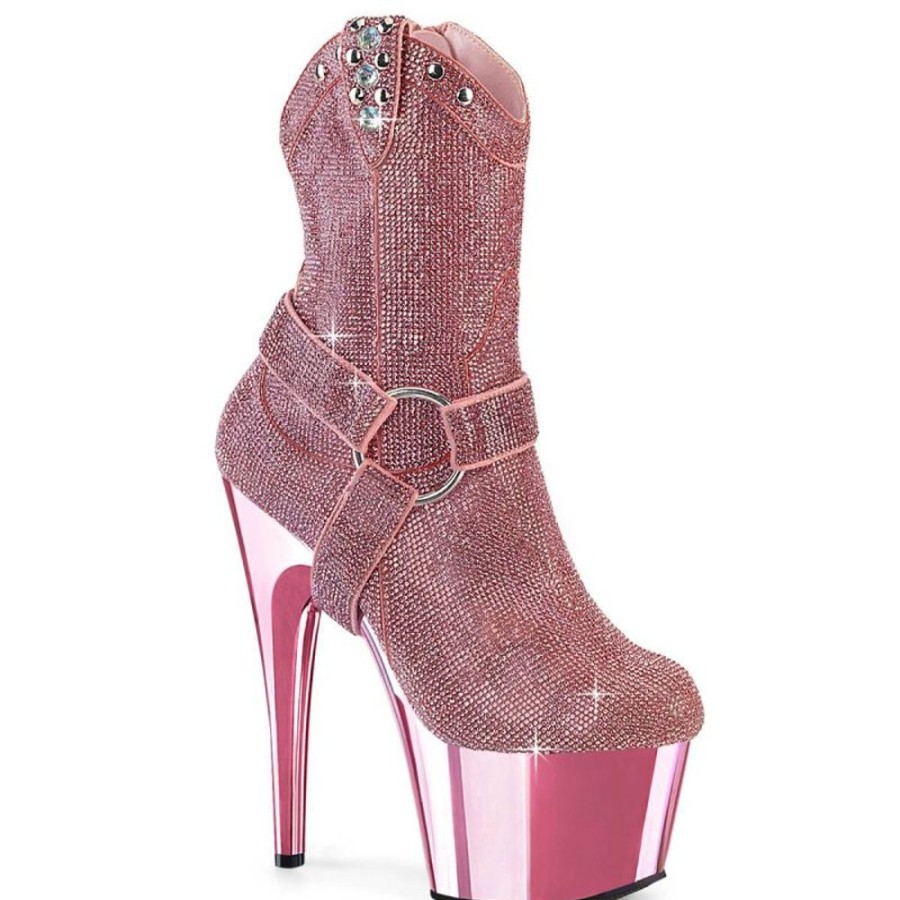 High Heels Pleaser | Pleaser Adore-1029Chrs Plateau Stiefeletten Strass Chrom Rosa