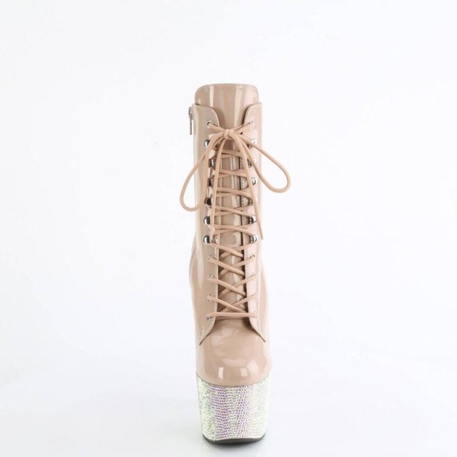 High Heels Pleaser | Pleaser Bejeweled-1020-7 Plateau Stiefeletten Holo Strass Beige