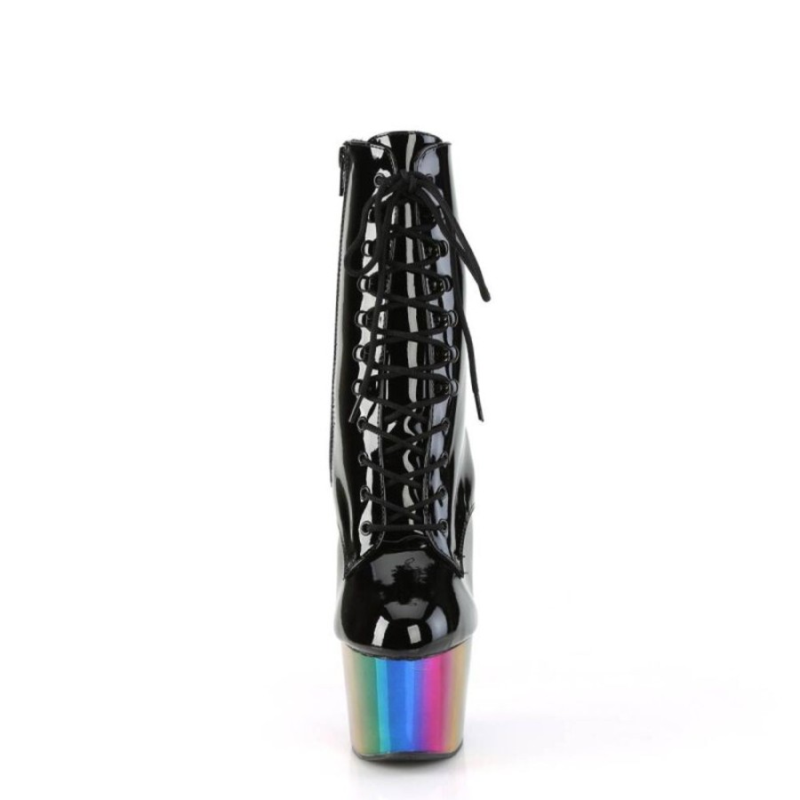 High Heels Pleaser | Pleaser Adore-1020Rc Plateau Stiefeletten Lack Chrom Schwarz Bunt