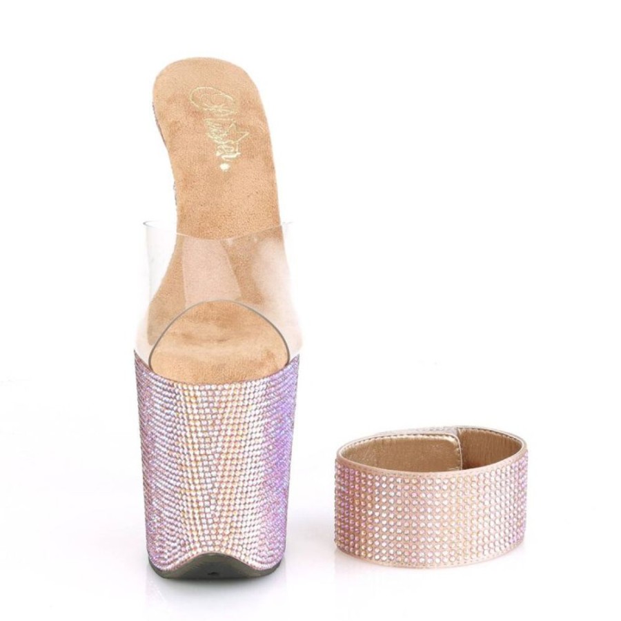 High Heels Pleaser | Pleaser Bejeweled-812Rs Plateau Pantoletten Strass Transparent Rose-Gold