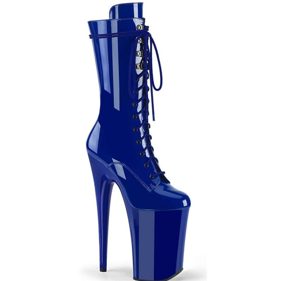 High Heels Pleaser | Pleaser Infinity-1050 Plateau Stiefeletten Lack Blau