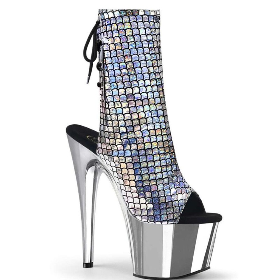 High Heels Pleaser | Pleaser Stiefelette Adore-1018Msc Silber Hologram Chrom