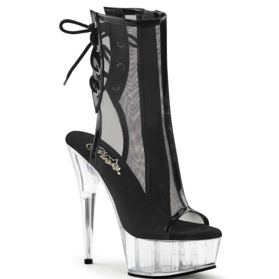 High Heels Pleaser | Pleaser Stiefelette Delight-1018Msh Schwarz Transparent