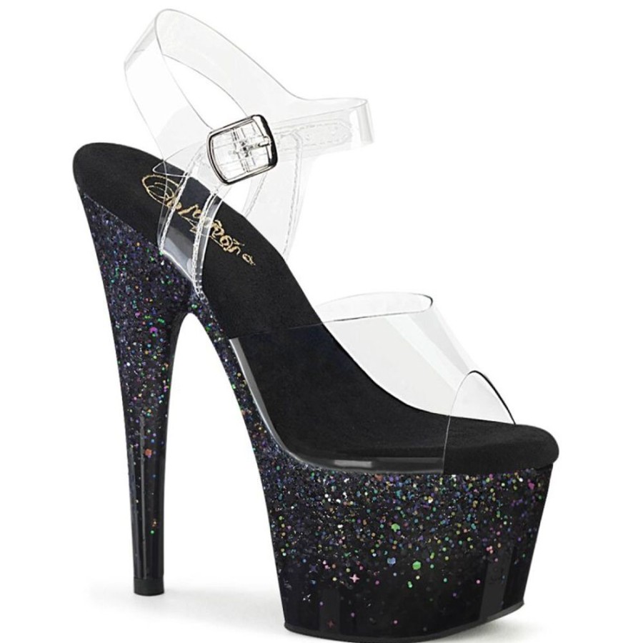 High Heels Pleaser | Pleaser Adore-708Ss Plateau Sandaletten Glitter Transparent Schwarz