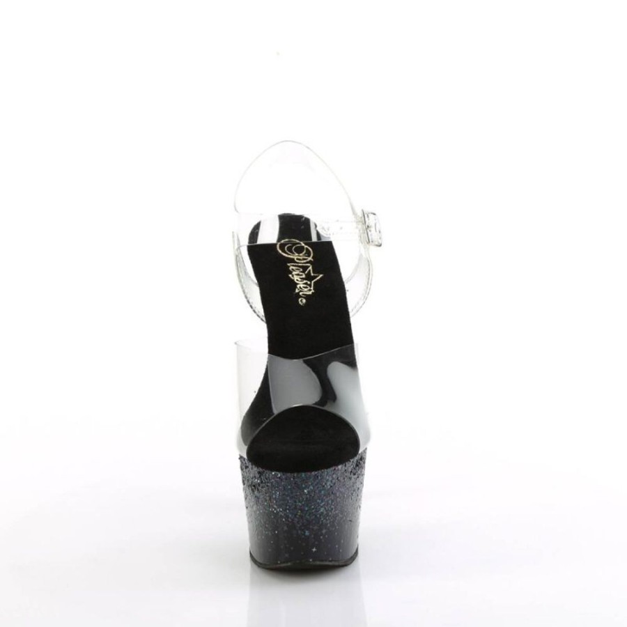 High Heels Pleaser | Pleaser Adore-708Ss Plateau Sandaletten Glitter Transparent Schwarz