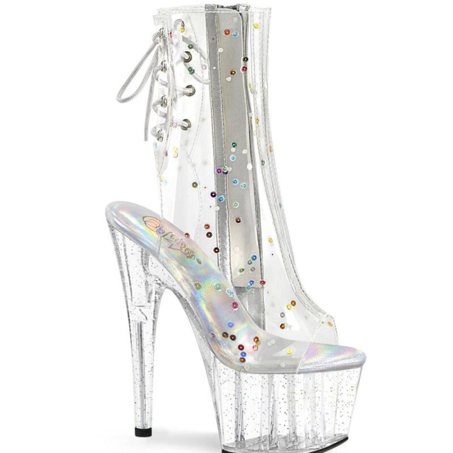 High Heels Pleaser | Pleaser Adore-1018C-2 Plateau Stiefeletten Transparent