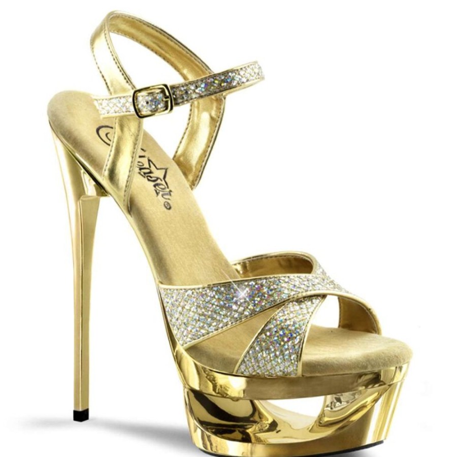 High Heels Pleaser | Pleaser Sandalette Eclipse-619G Gold Multi Glitter Chrom