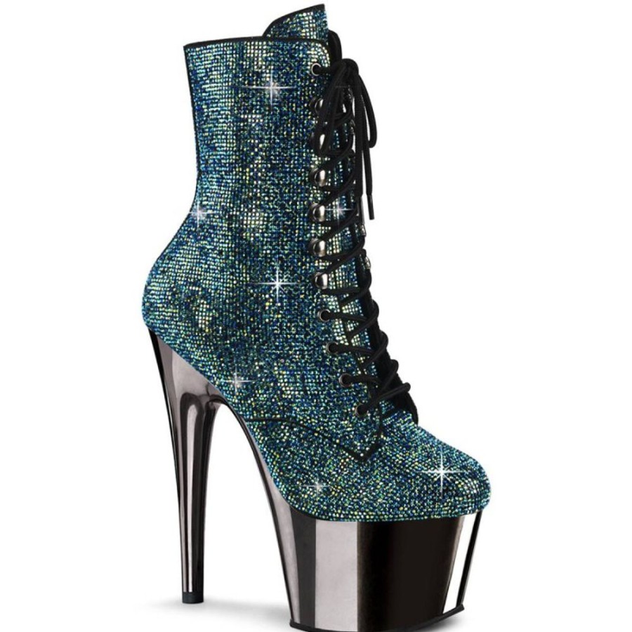 High Heels Pleaser | Pleaser Adore-1020Chrs Plateau Stiefeletten Strass Chrom Turkis