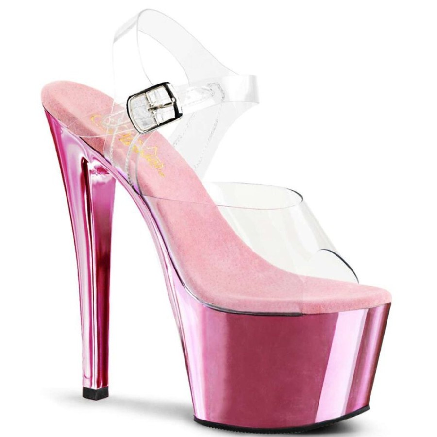 High Heels Pleaser | Pleaser Sandalette Sky-308 Transparent Pink Chrom