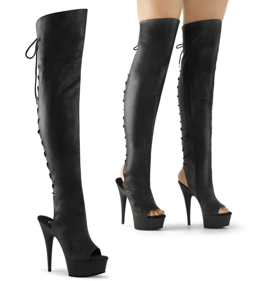 High Heels Pleaser | Pleaser Overknee Stiefel Delight-3019 Schwarz