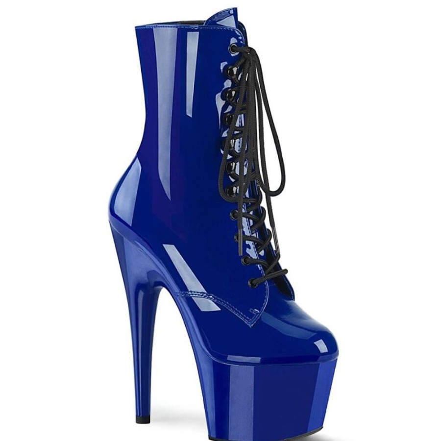 High Heels Pleaser | Pleaser Adore-1020 Plateau Stiefeletten Lack Blau