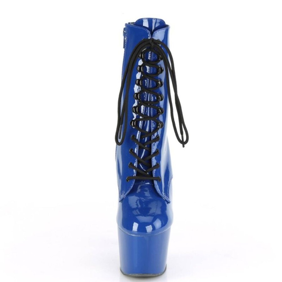 High Heels Pleaser | Pleaser Adore-1020 Plateau Stiefeletten Lack Blau