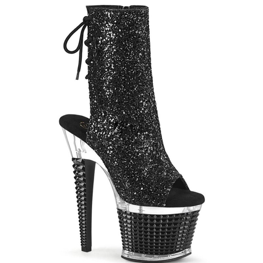 High Heels Pleaser | Pleaser Spectator-1018G Plateau Stiefeletten Glitter Schwarz