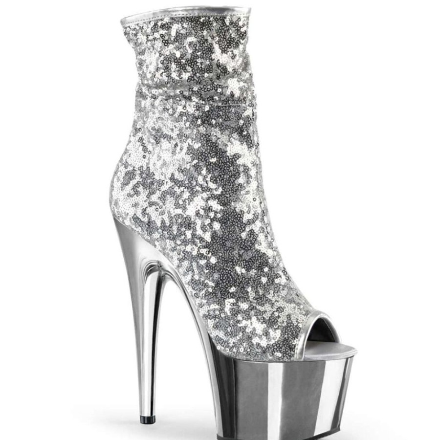 High Heels Pleaser | Pleaser Stiefelette Adore-1008Sq Silber Multi Strass Chrom