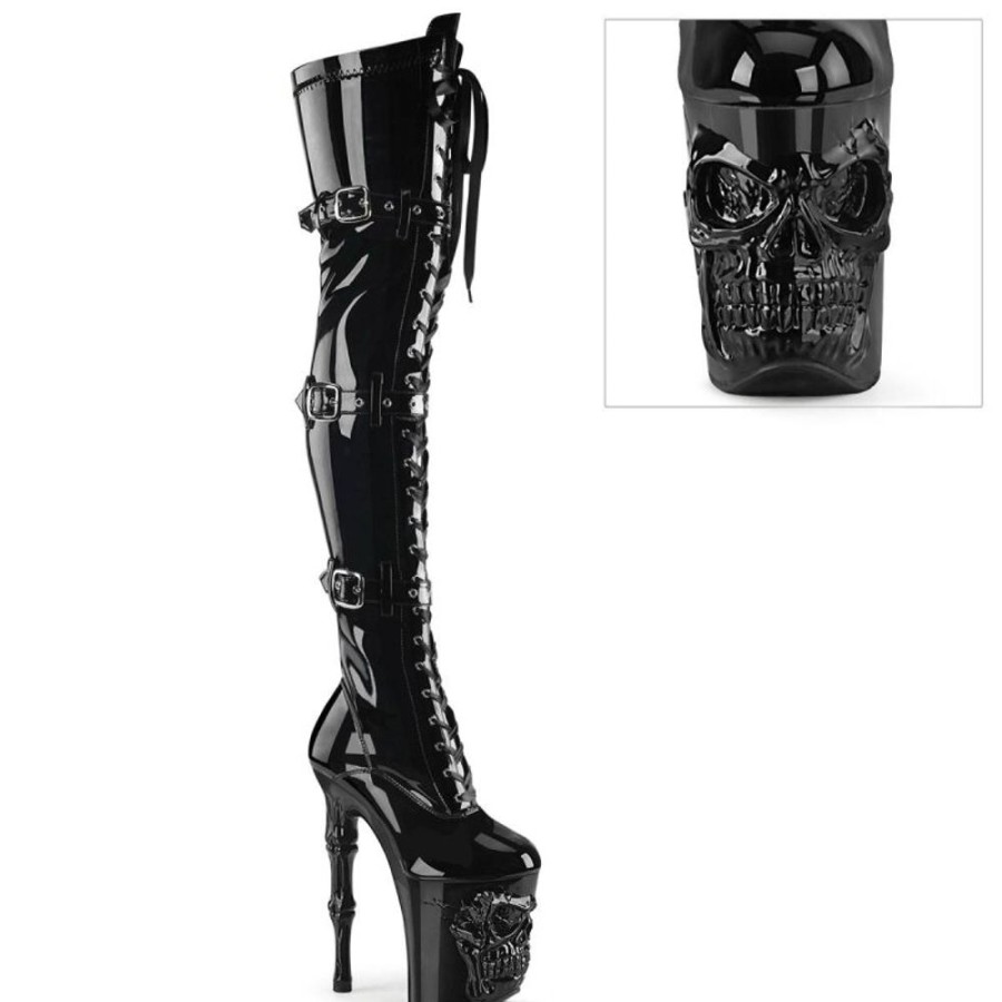 High Heels Pleaser | Pleaser Rapture-3028 Plateau Overknee Stiefel Lack Schwarz